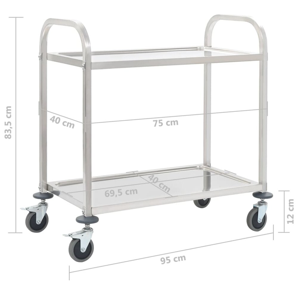 Keukentrolley serveerwagen RVS 2-laags 95x45x83,5 cm roestvrij staal