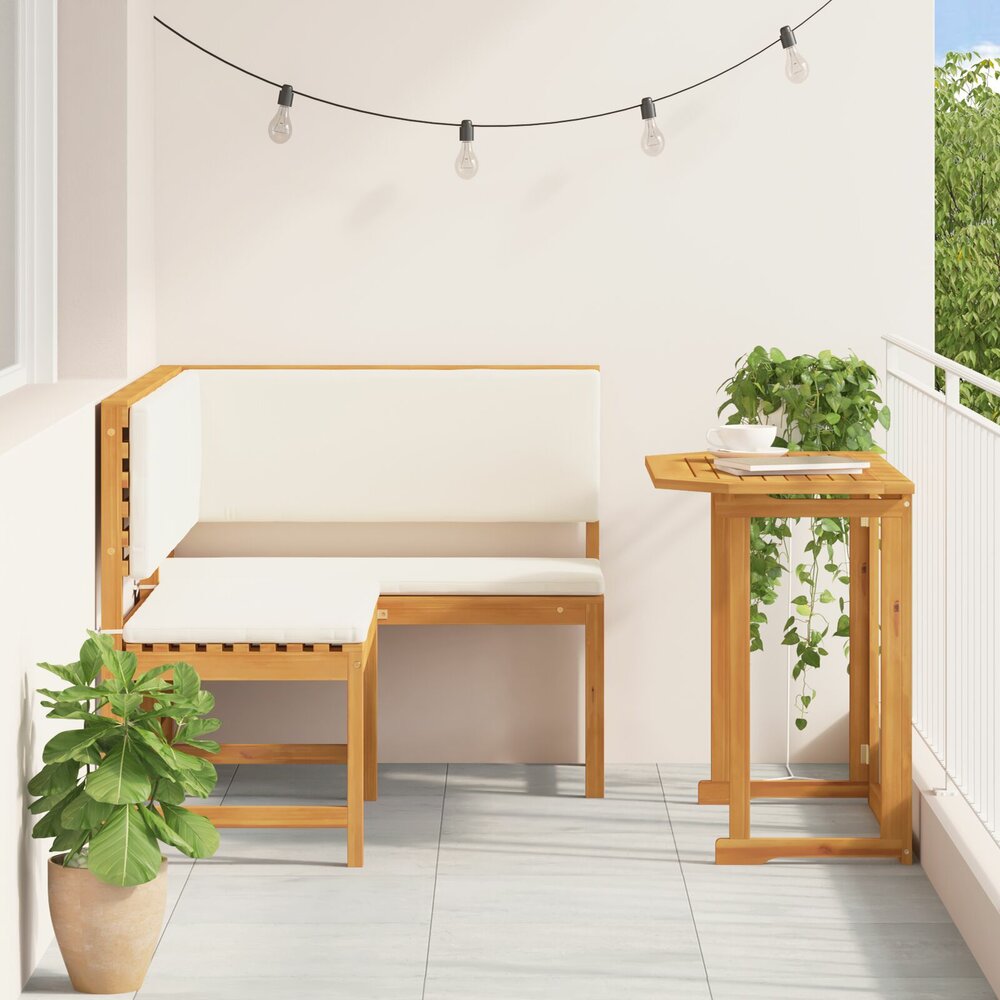 Tuinset Como - Massief Acaciahout - kussens Cr&egrave;me wit