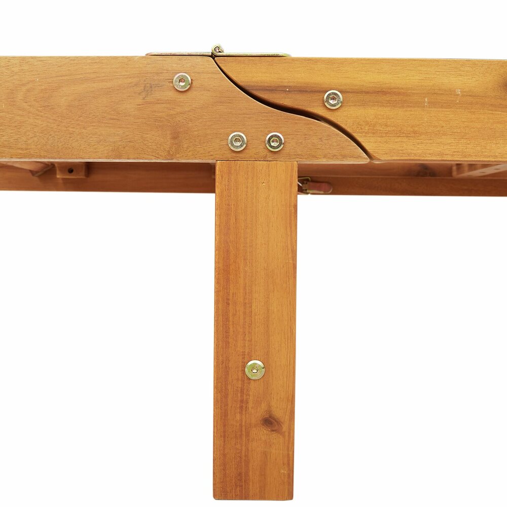 Ligstoel Minoes Met Wielen - Kussen Taupe kleur - Massief Acacia hout