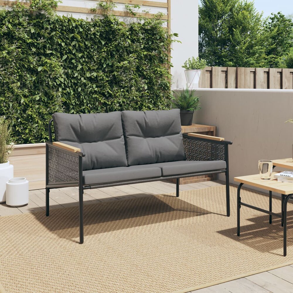 Tuinbank Mischa Met Kussens 116 Cm Staal Zwart