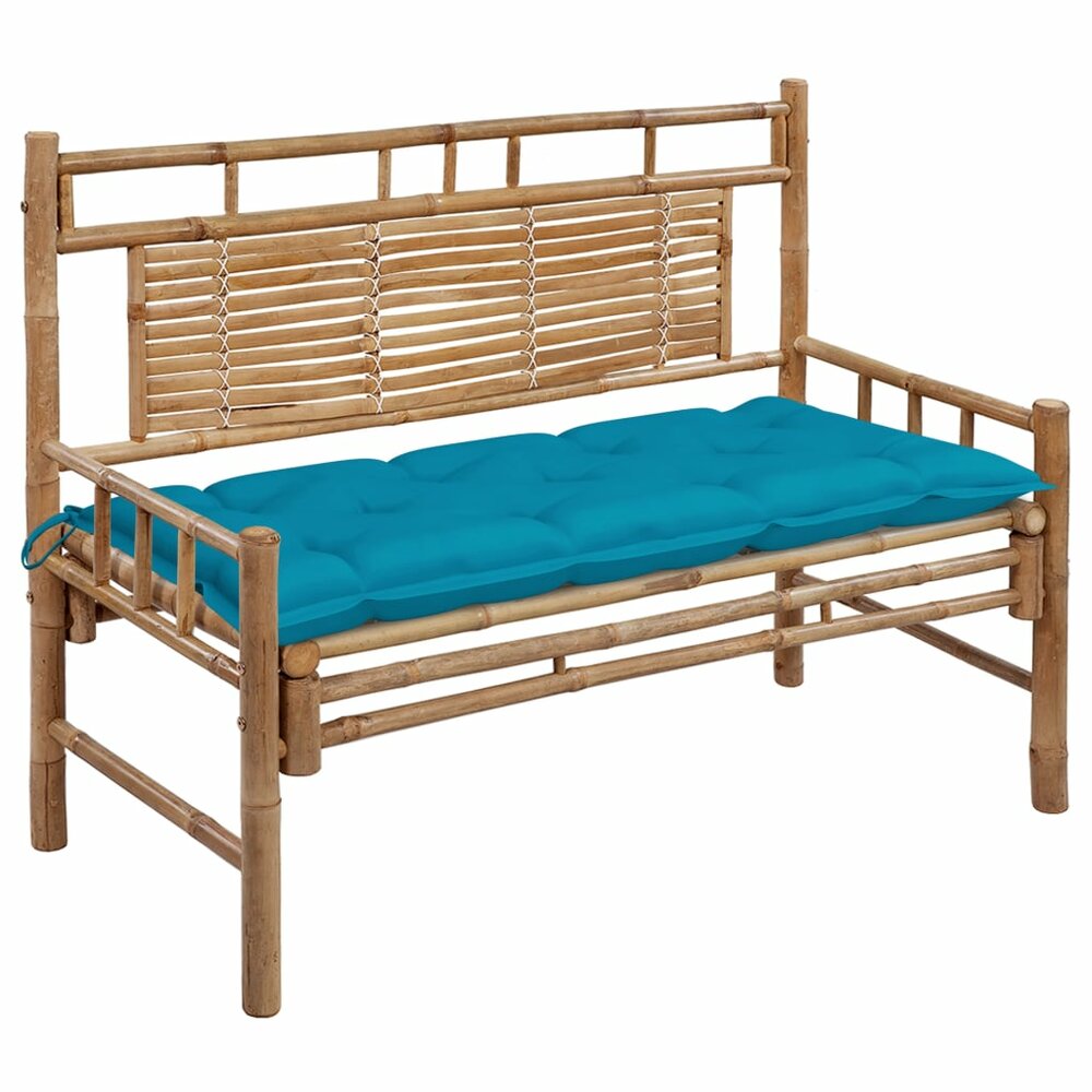 Tuinbank Guru met turquoise kussen 120 cm bamboe