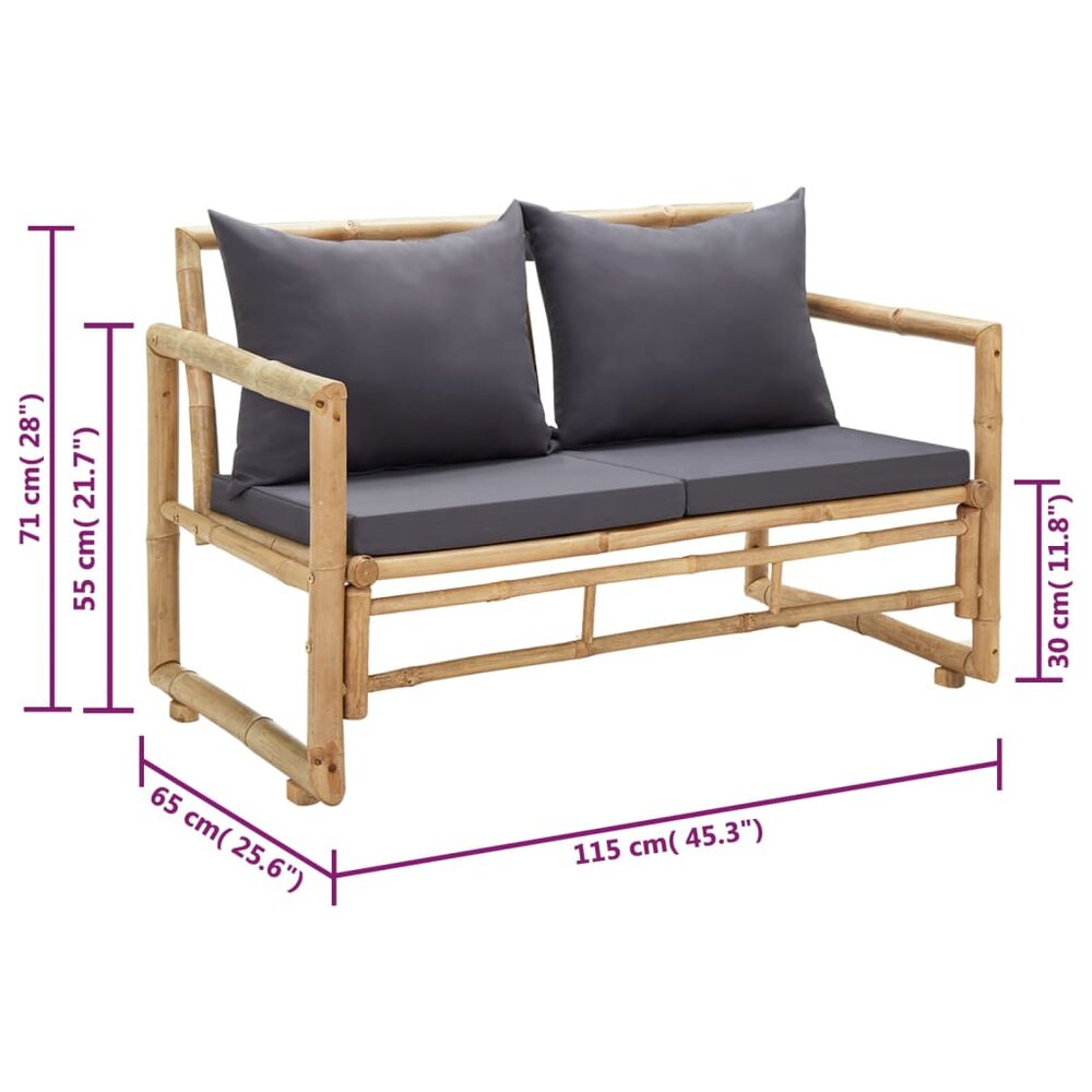 Tuinbank Fuji met kussens 115 cm bamboe