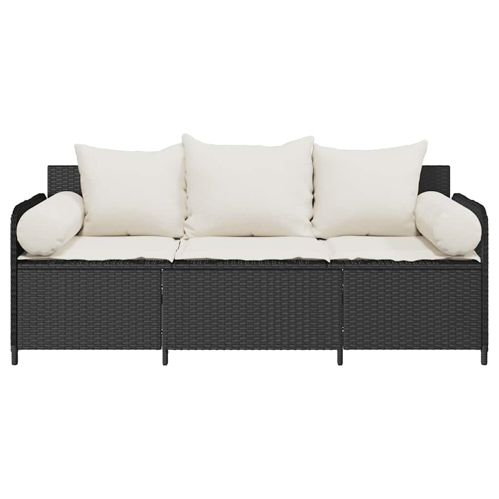 Tuinbank Pitart 3-zits met kussens poly rattan zwart