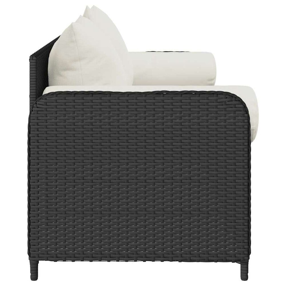 Tuinbank Pitart 3-zits met kussens poly rattan zwart