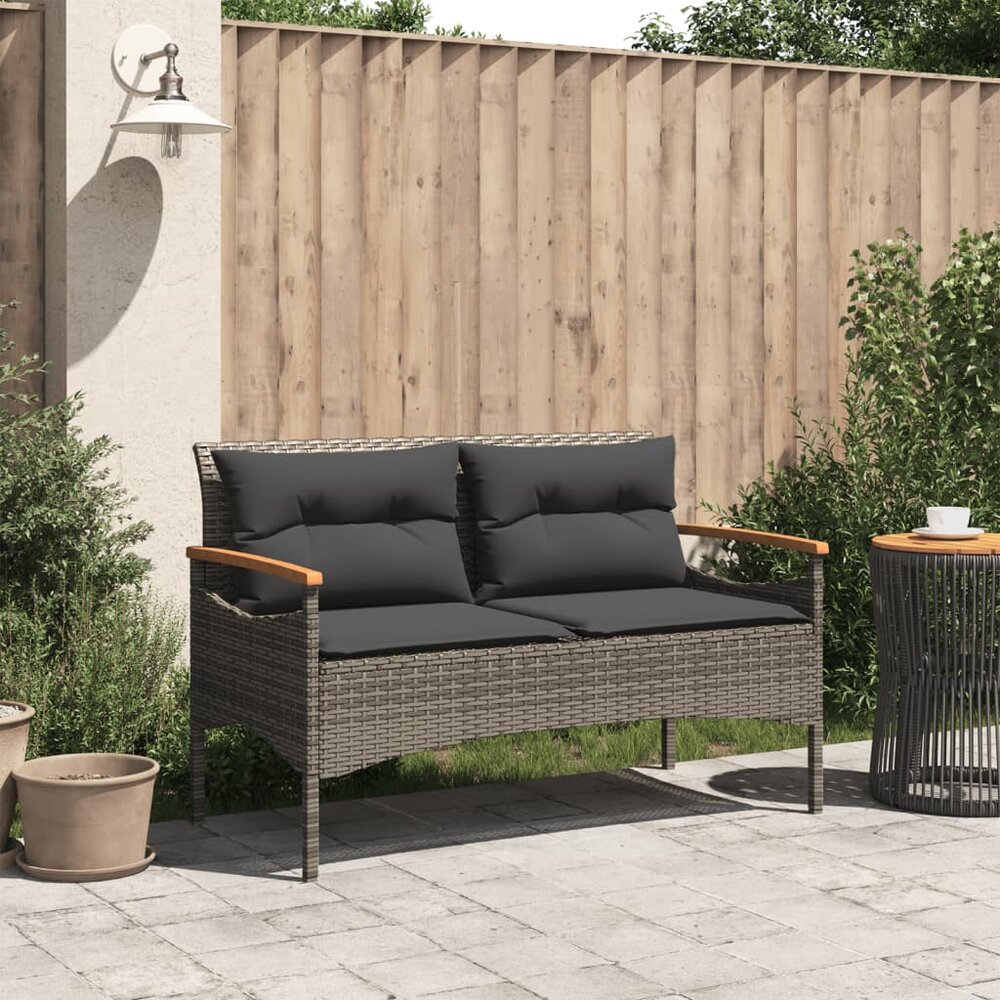 Tuinbank Esmee met kussens 116x62,5x74 cm poly rattan grijs