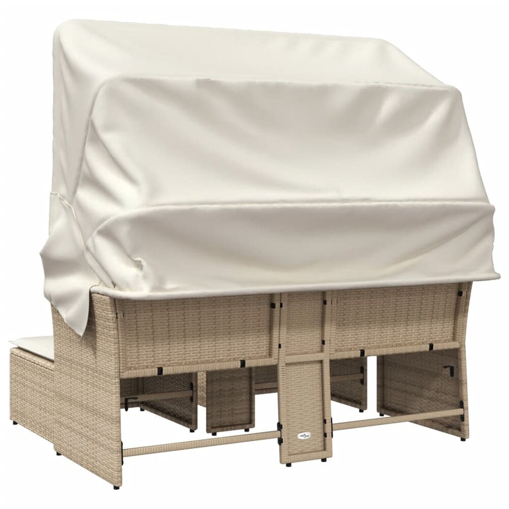 Tuinbank Miranda 2-zits met luifel en voetenbanken poly rattan beige