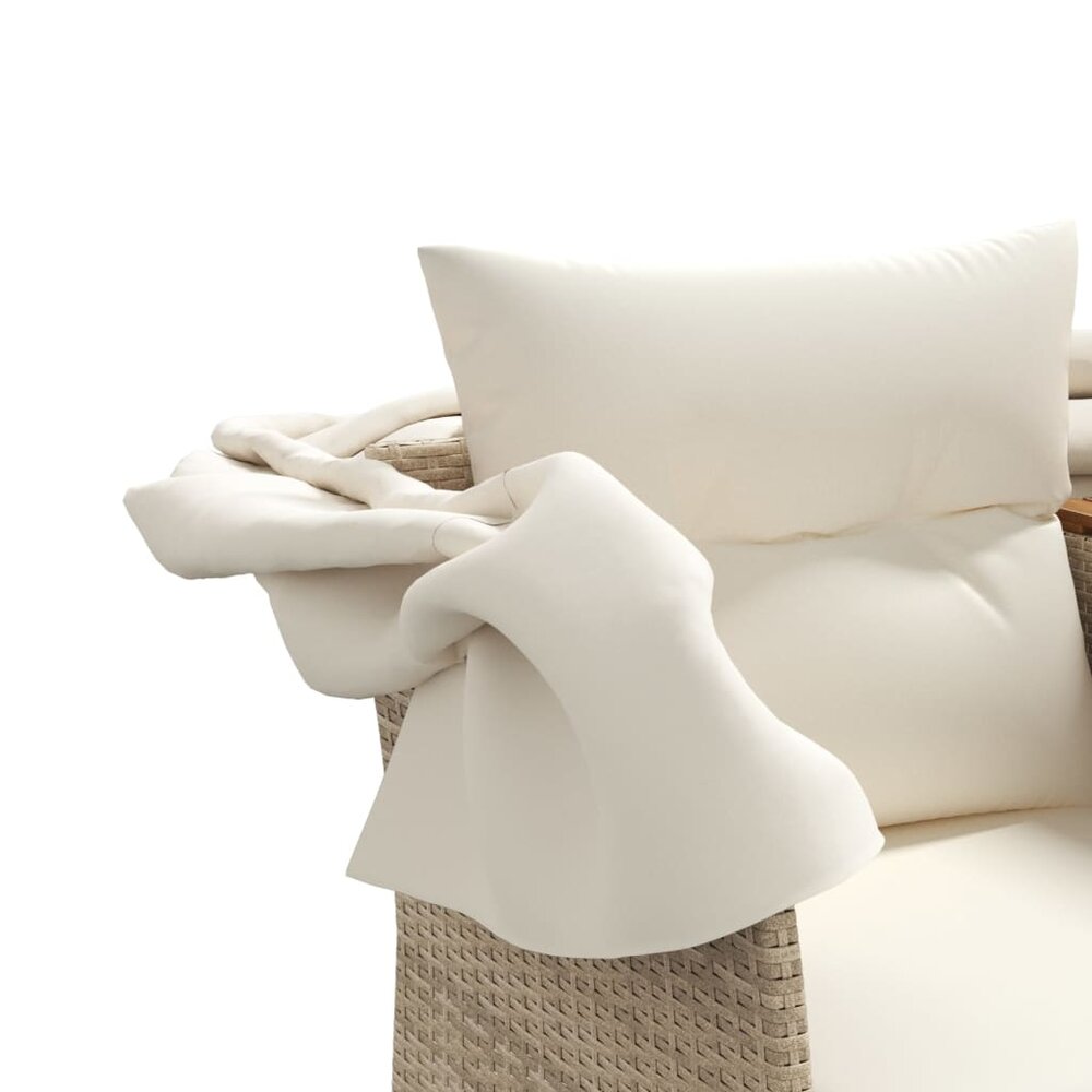 Tuinbank Miranda 2-zits met luifel en voetenbanken poly rattan beige