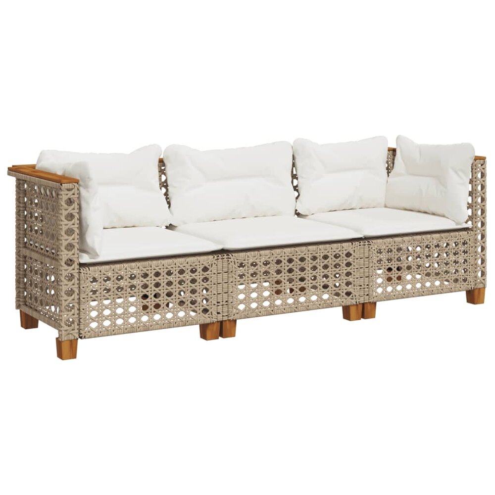 Tuinbank Lazio 3-zits met kussens poly rattan beige