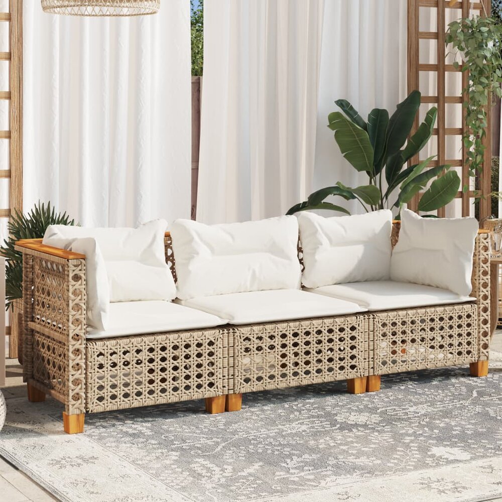 Tuinbank Lazio 3-zits met kussens poly rattan beige
