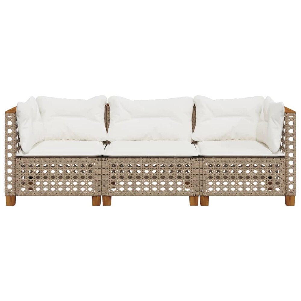 Tuinbank Lazio 3-zits met kussens poly rattan beige