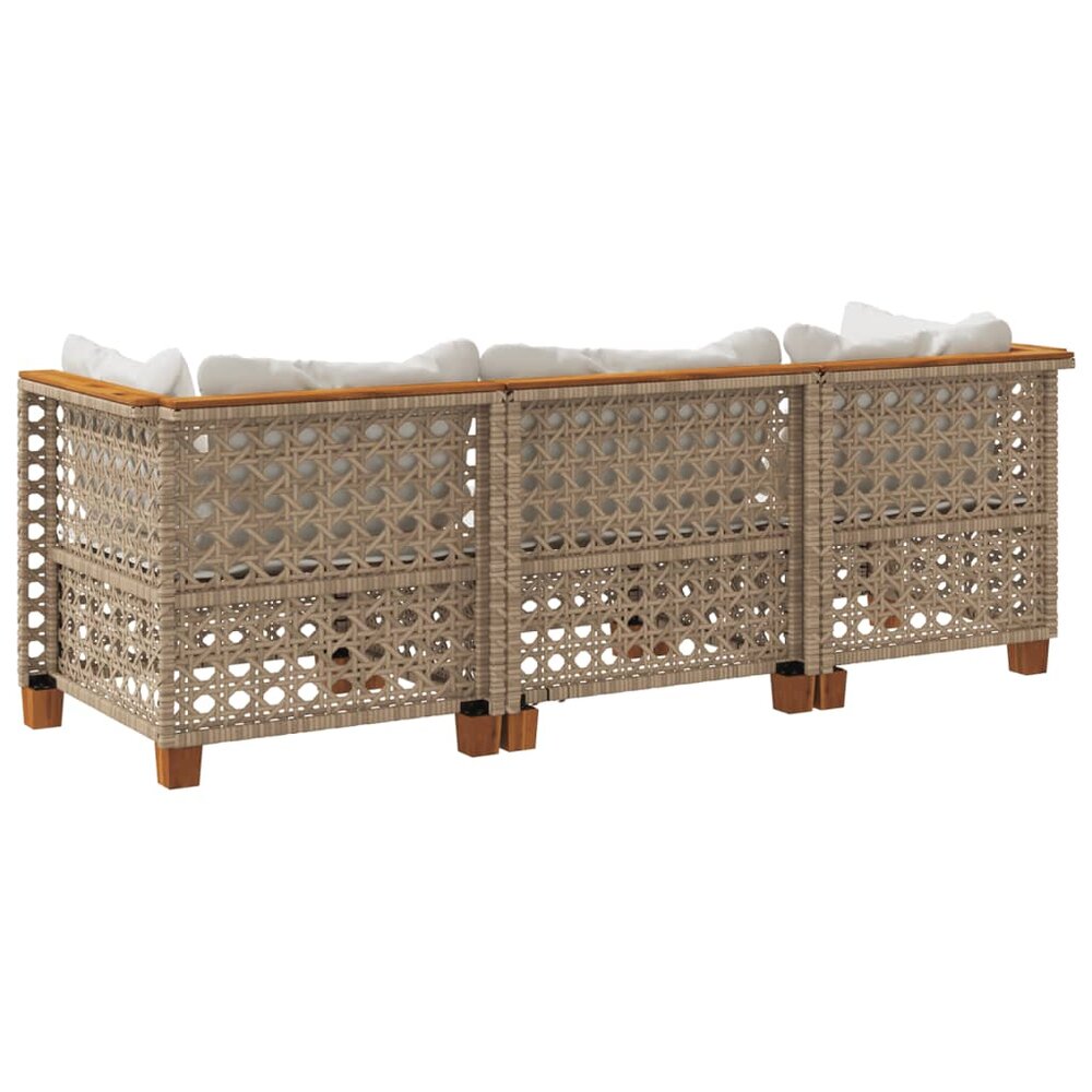 Tuinbank Lazio 3-zits met kussens poly rattan beige