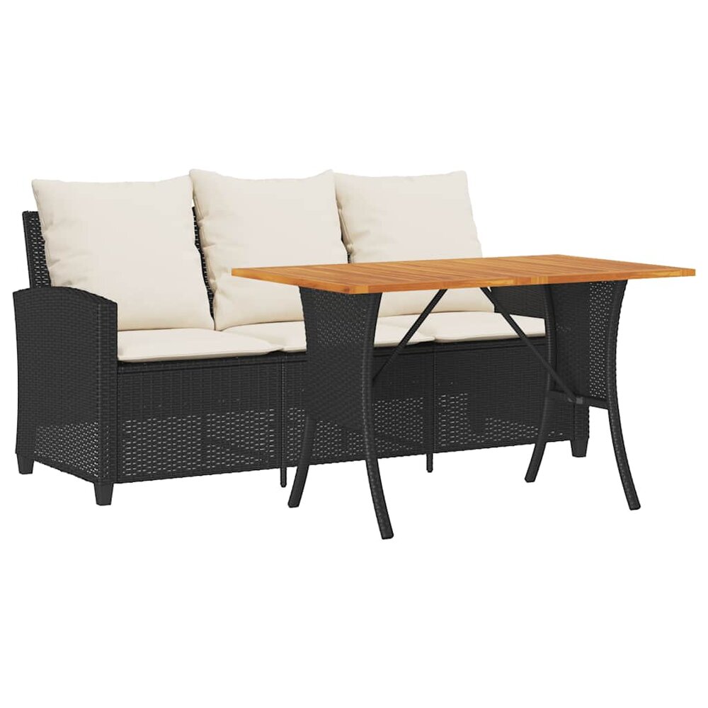 Tuinbank Calipso 3-zits met kussens &amp; tafel poly rattan zwart