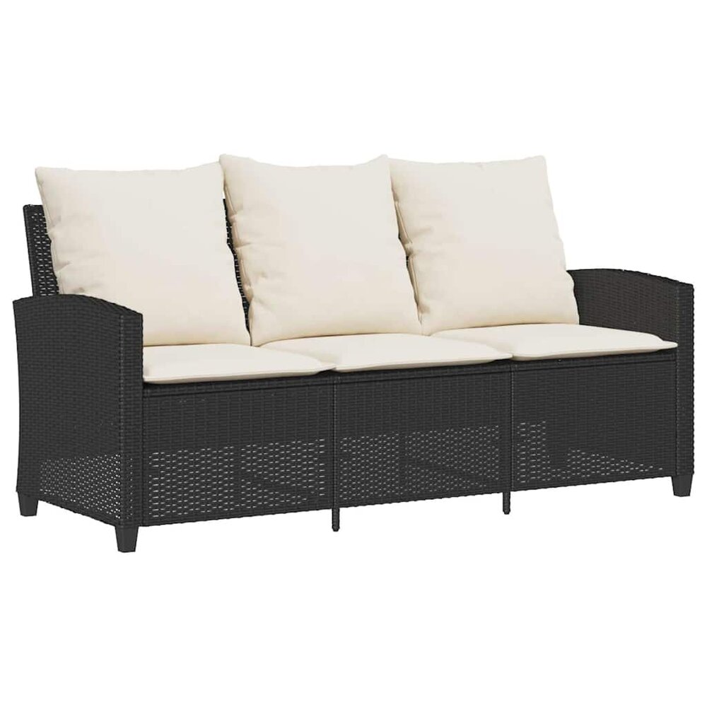 Tuinbank Calipso 3-zits met kussens &amp; tafel poly rattan zwart