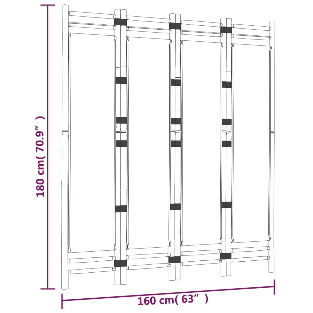Kamerscherm Linda 4-panelen inklapbaar 160 cm bamboe en canvas