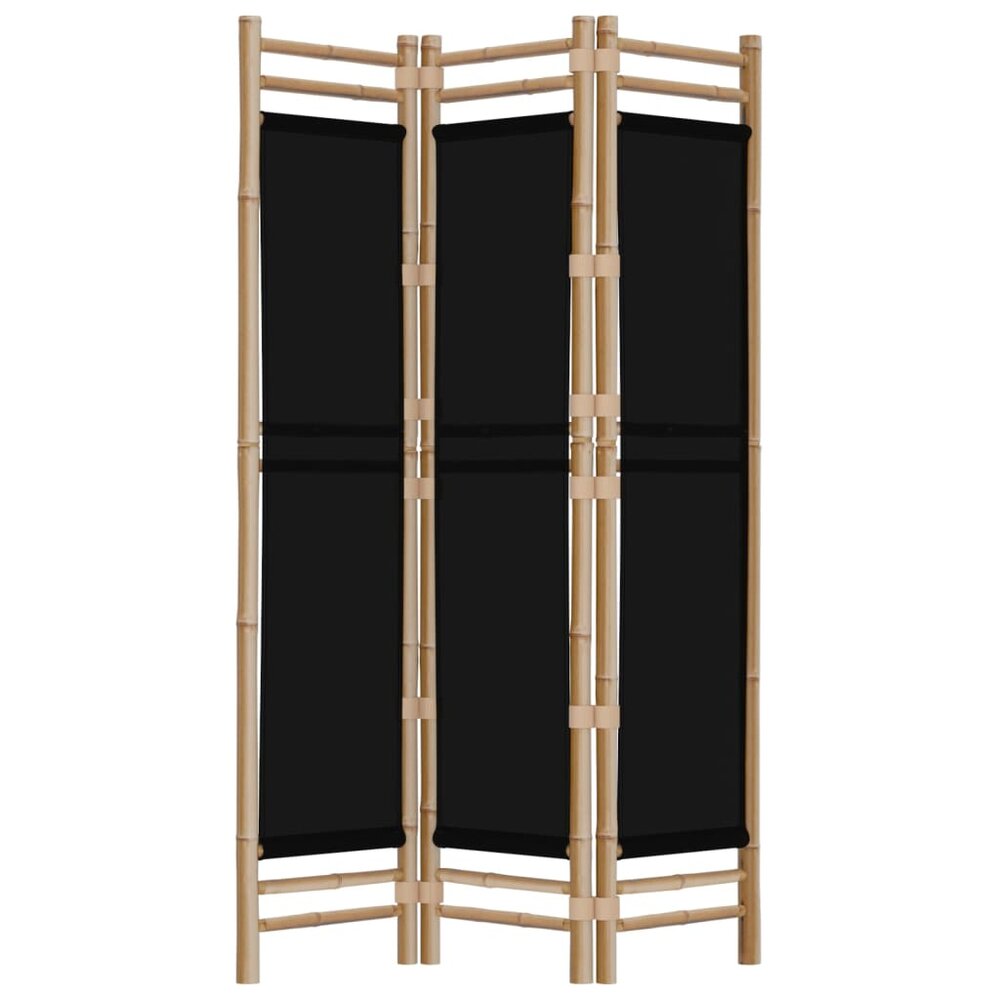 Kamerscherm Linda zwart 3-panelen 120 cm bamboe en canvas