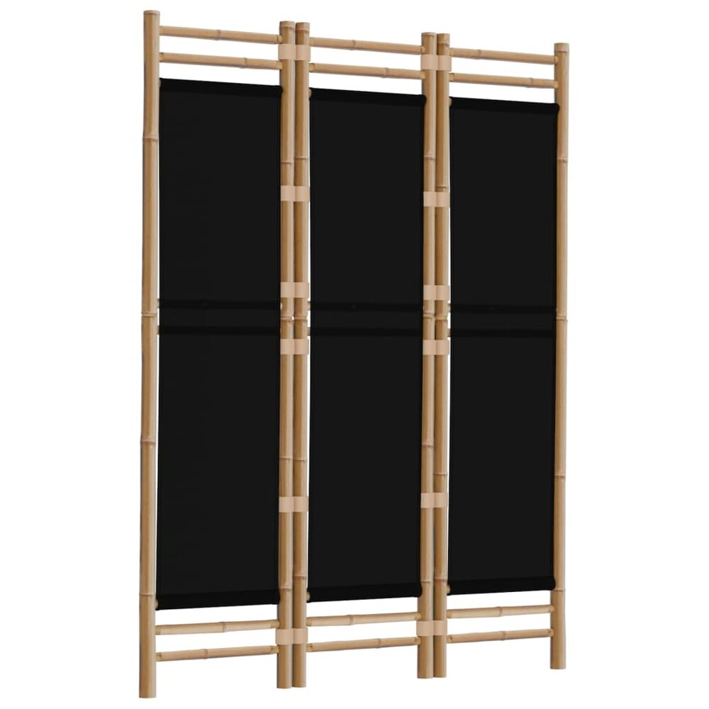 Kamerscherm Linda zwart 3-panelen 120 cm bamboe en canvas