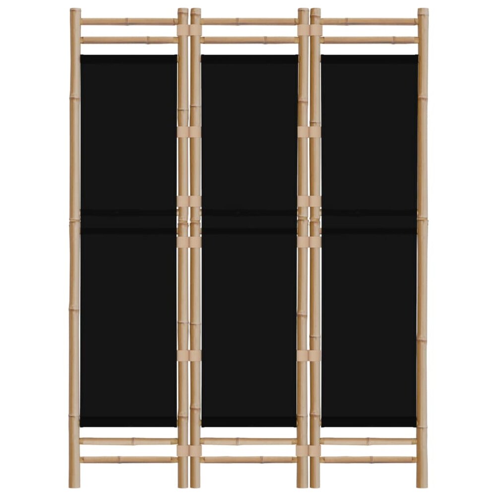 Kamerscherm Linda zwart 3-panelen 120 cm bamboe en canvas