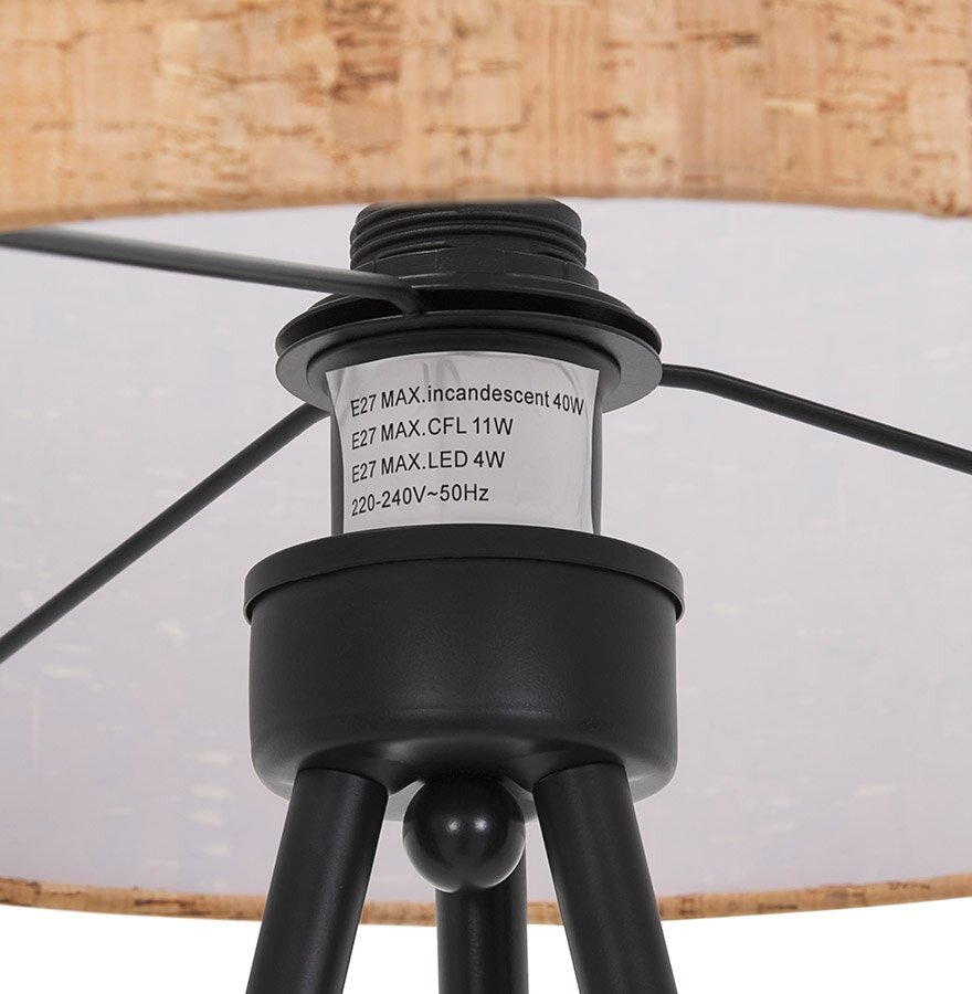Driepoot vloerlamp &#039;ANTONIO&#039; met kurk en metaal