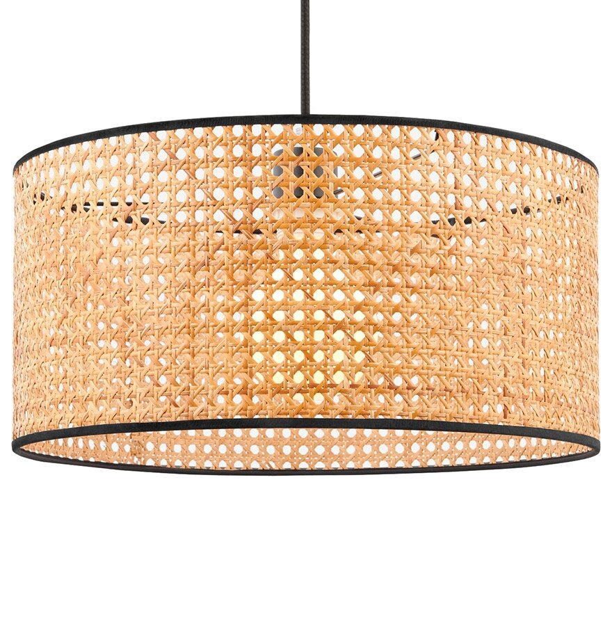 Hanglamp Bombu rond 35cm gevlochten bamboe en zwart metaal