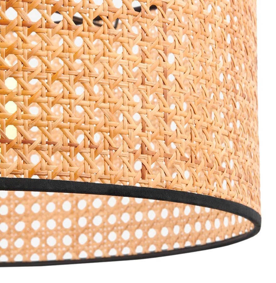 Hanglamp Bombu rond 35cm gevlochten bamboe en zwart metaal
