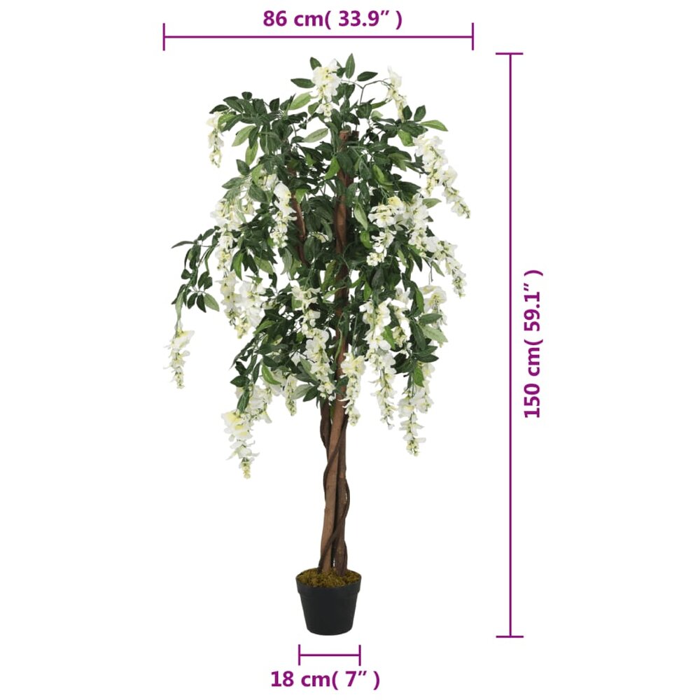 Kunstplant witte regen - Wisteria 150 cm groen en wit