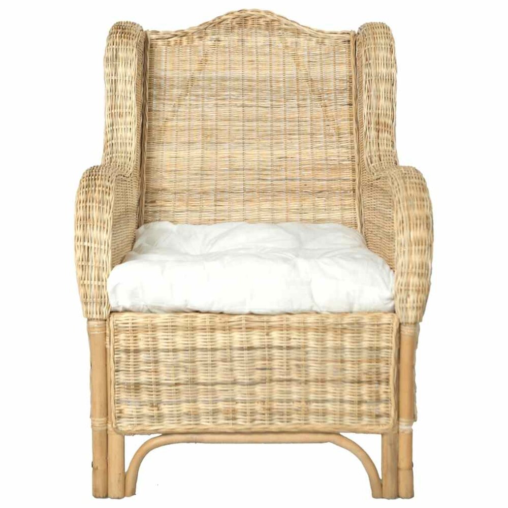 Fauteuil Romano met kussen natuurlijk rattan en linnen