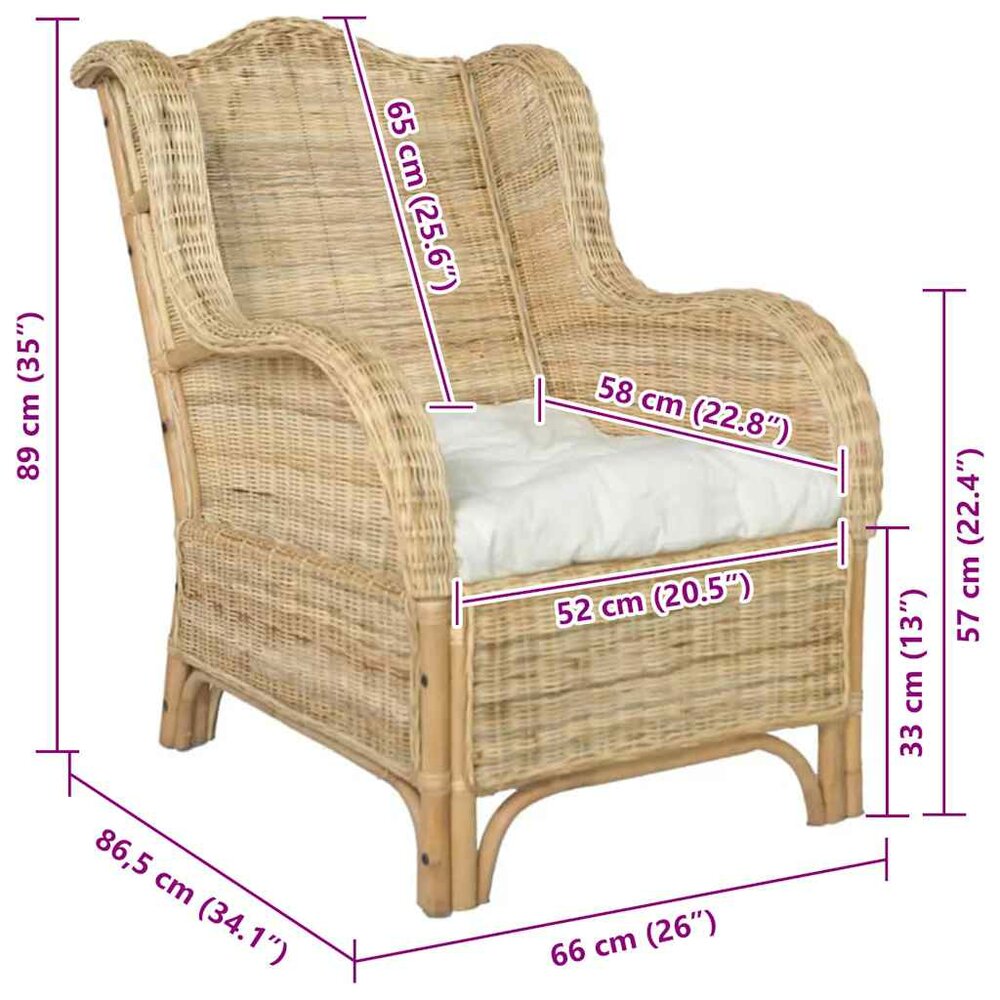 Fauteuil Romano met kussen natuurlijk rattan en linnen
