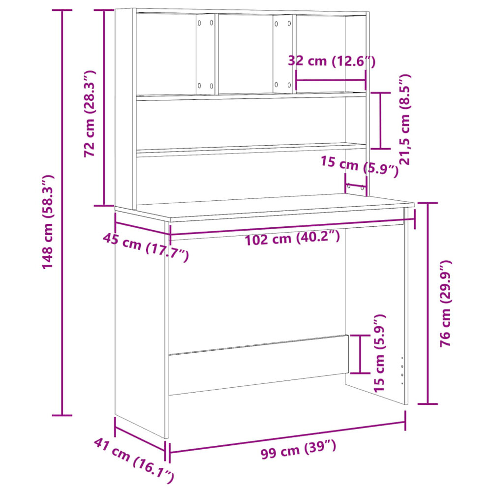 Bureau met schappen 102x45x148 cm houtkleurig