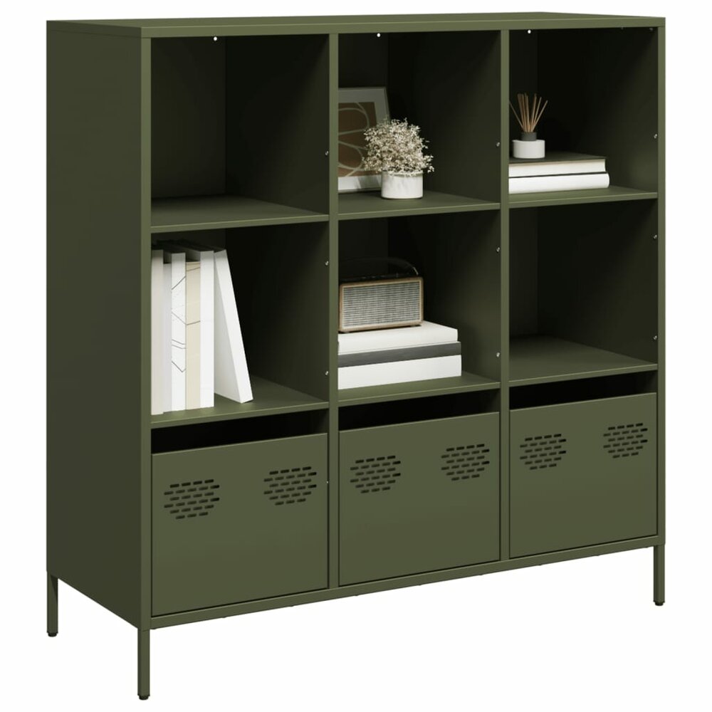Kast 101x39x103 cm staal olijfgroen met vakken en lades
