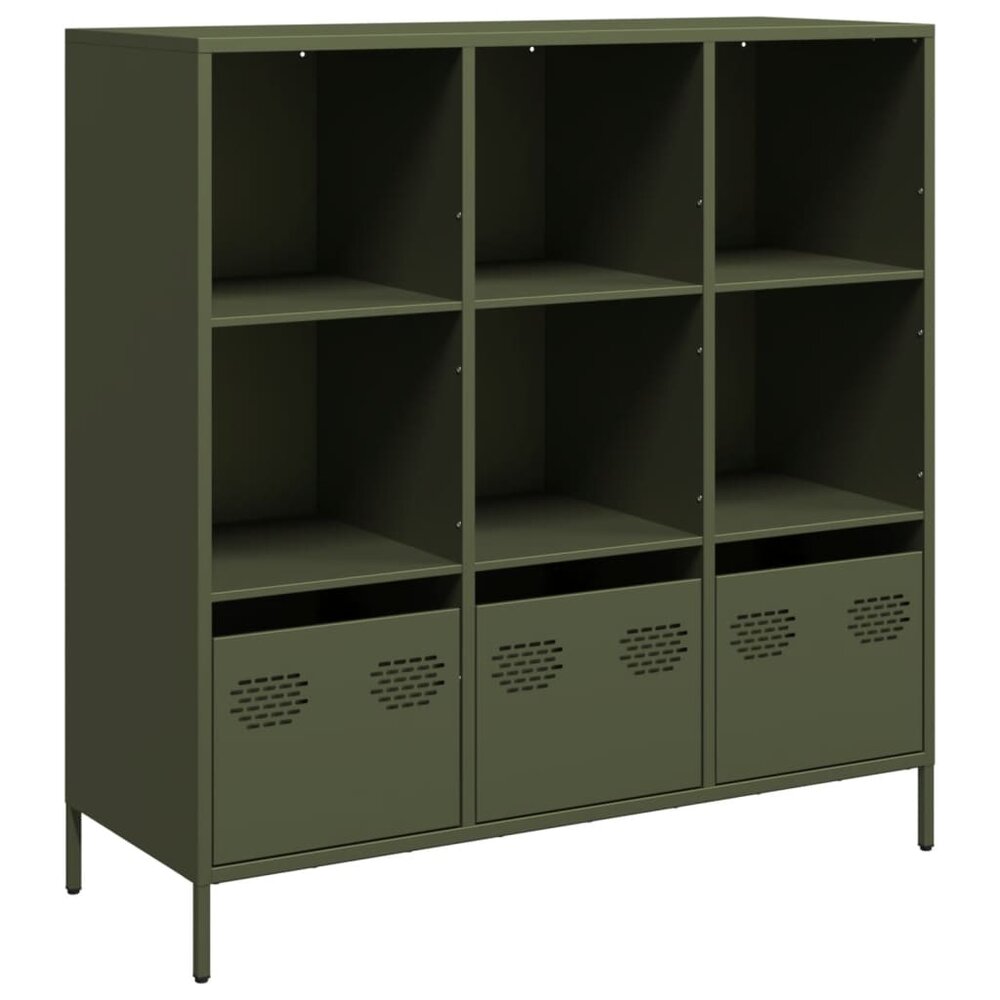 Kast 101x39x103 cm staal olijfgroen met vakken en lades