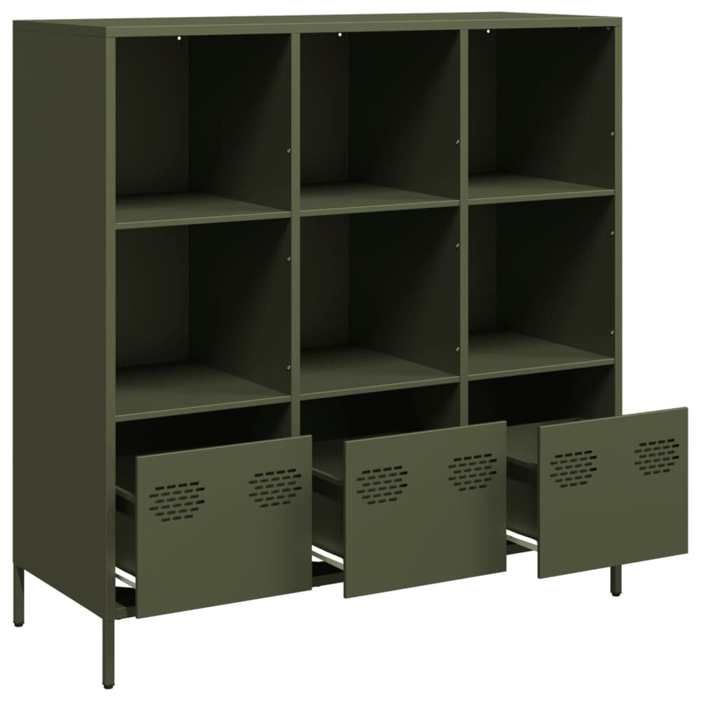 Kast 101x39x103 cm staal olijfgroen met vakken en lades