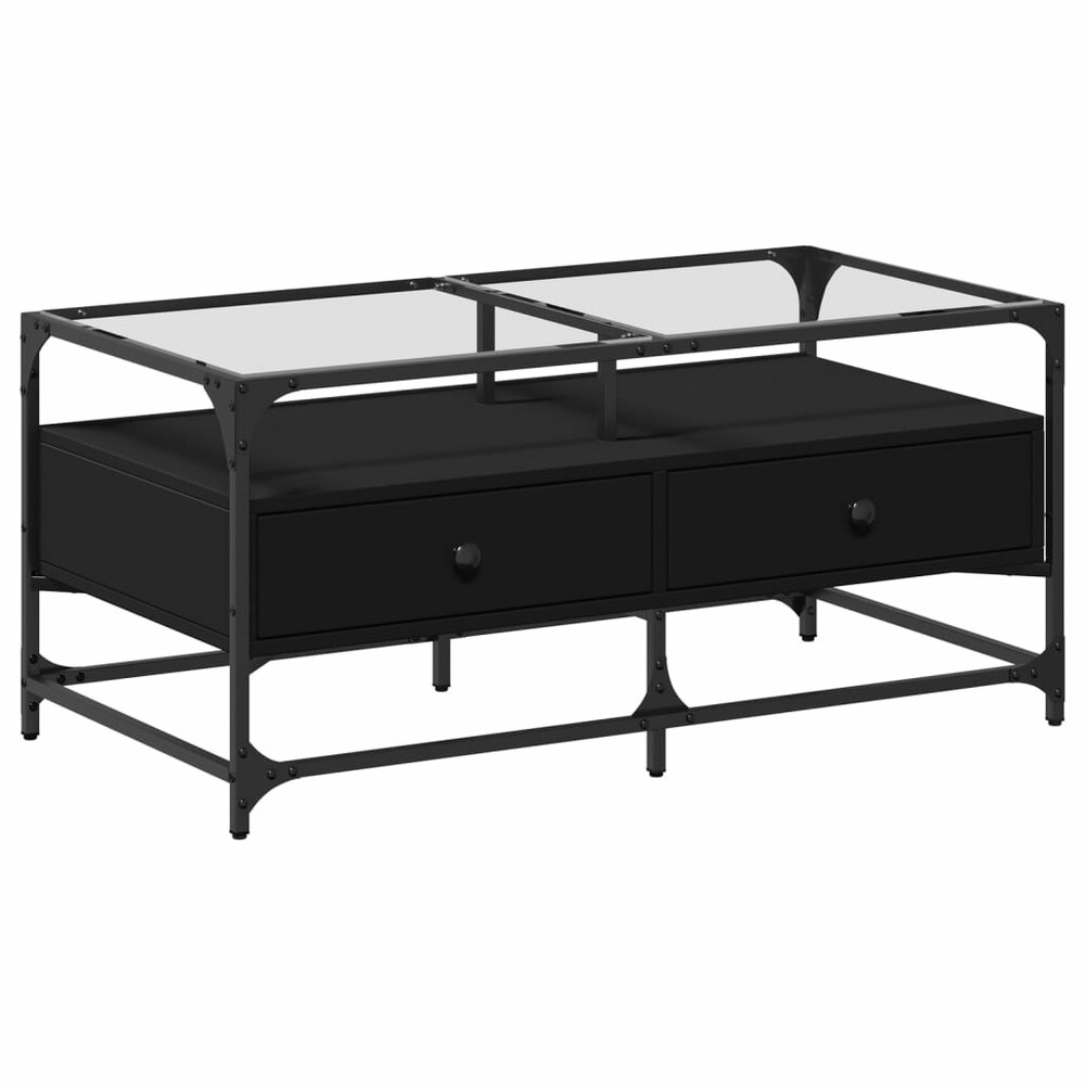 Salontafel Casimir met lades en glazen blad 98,5x50x45 cm staal