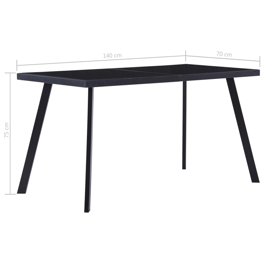 Smalle Eettafel Marvin 140x70x75 cm gehard glas zwart