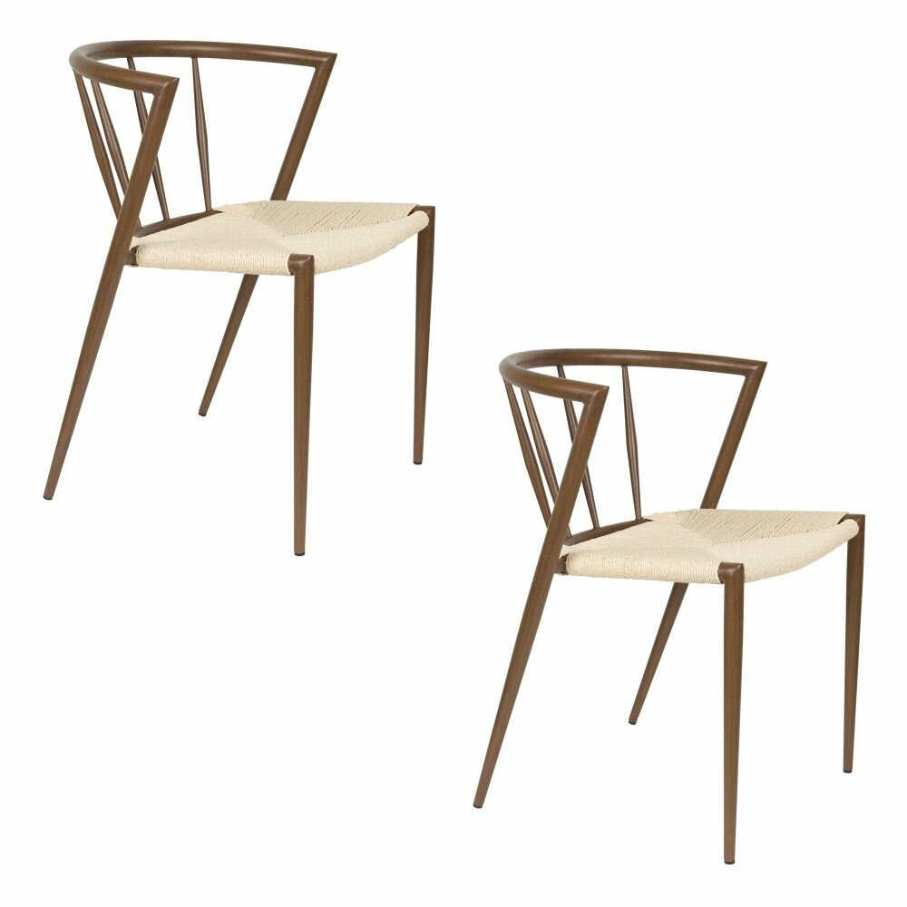 Eetkamerstoel CHE walnut- Set 2 - gevlochten zitting - metalen poten - walnoten