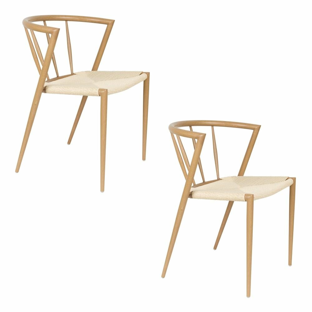 Eetkamerstoel CHE naturel - Set 2 - gevlochten zitting - metalen poten - beige