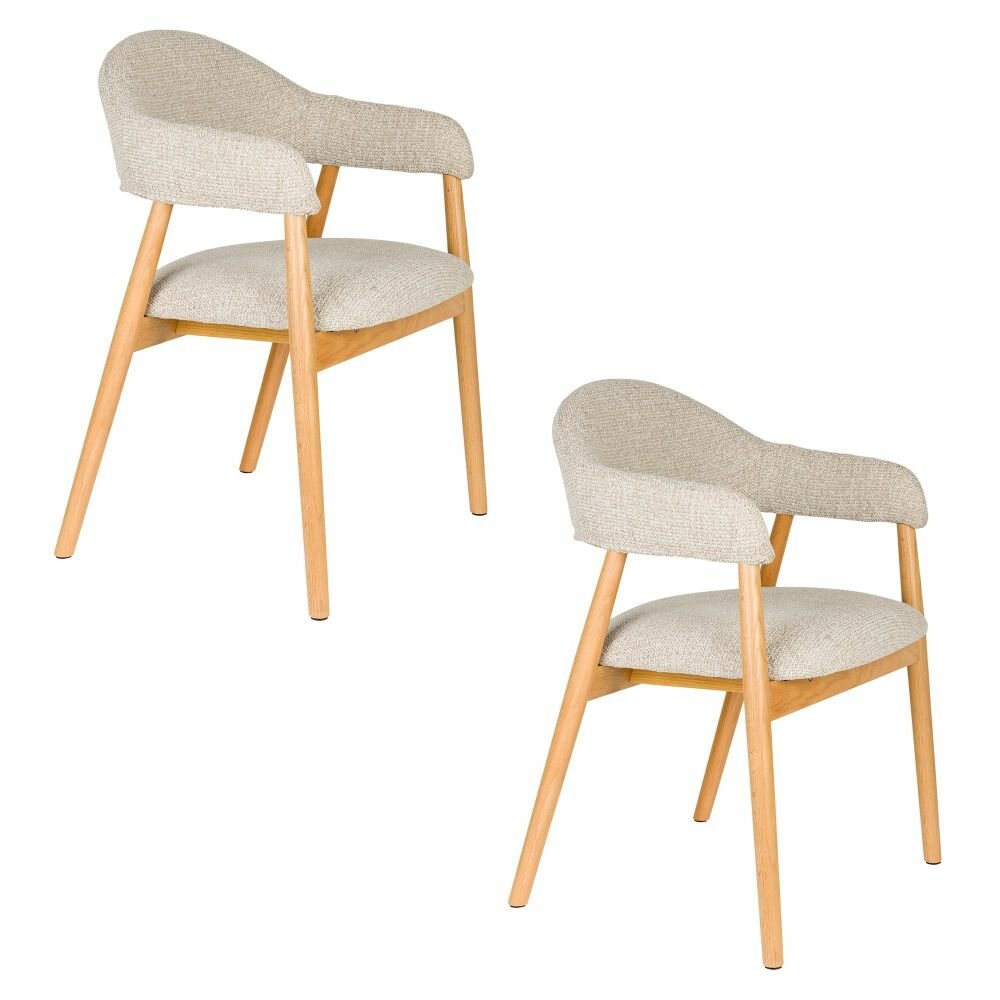Eetkamerstoel Indy naturel - Set 2 - zitting stof beige - poten eikenhout 