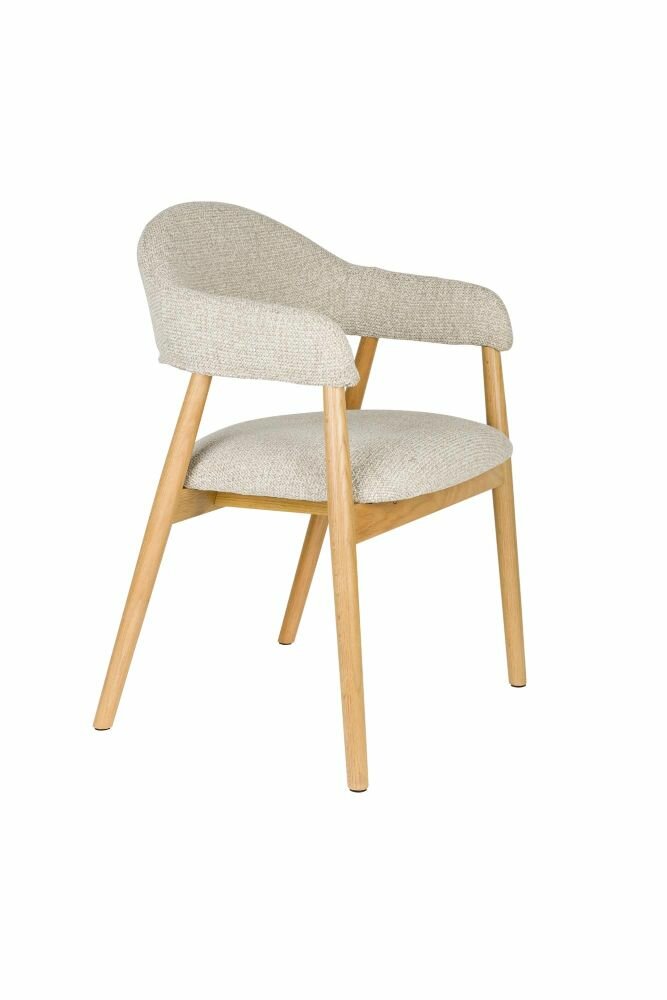 Eetkamerstoel Indy naturel - Set 2 - zitting stof beige - poten eikenhout 