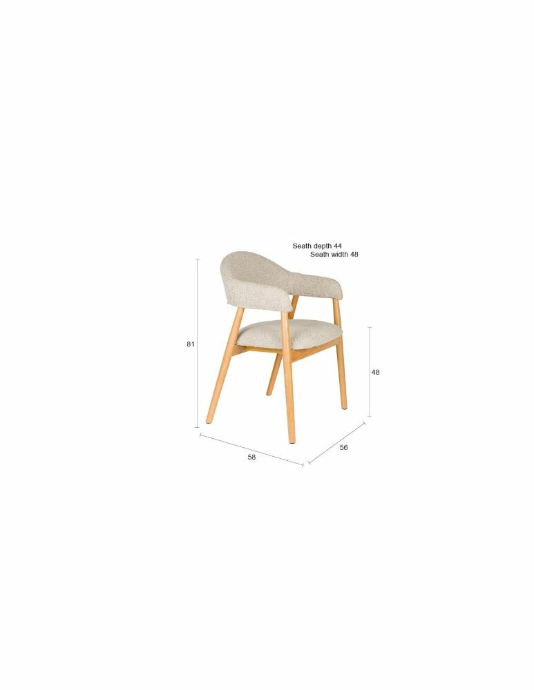 Eetkamerstoel Indy naturel - Set 2 - zitting stof beige - poten eikenhout 