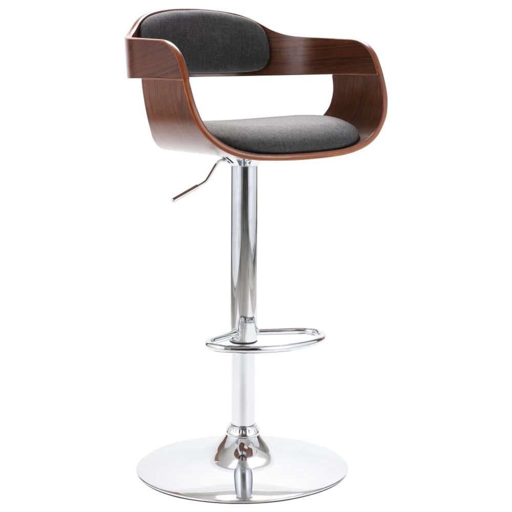 Barkruk Conrad hout walnut en stof grijs - Hoogte verstelbaar