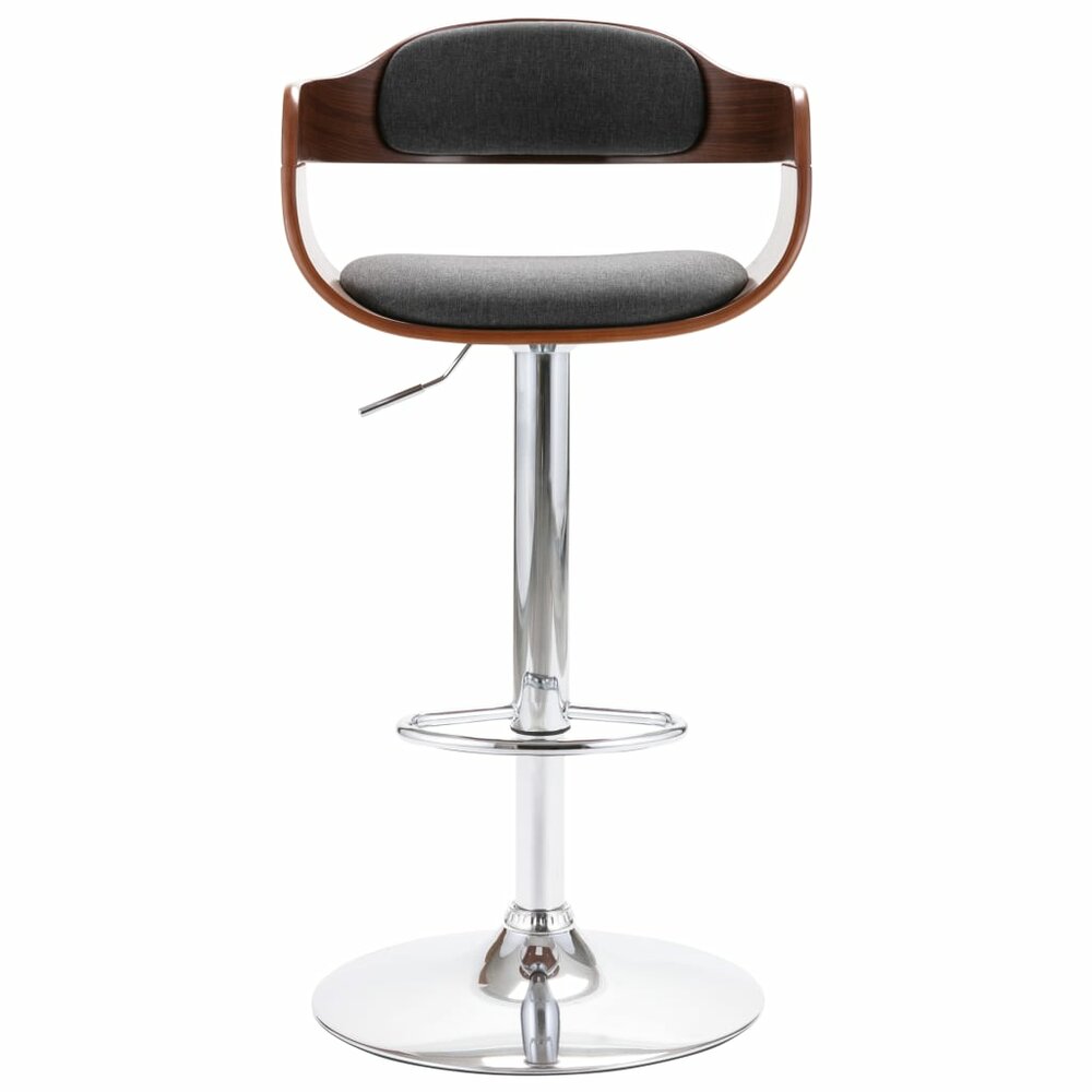 Barkruk Conrad hout walnut en stof grijs - Hoogte verstelbaar