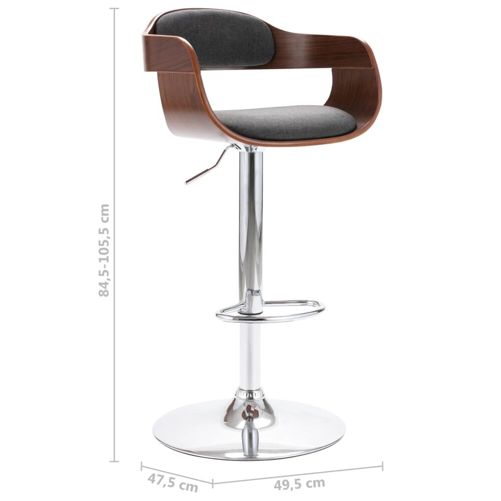 Barkruk Conrad hout walnut en stof grijs - Hoogte verstelbaar