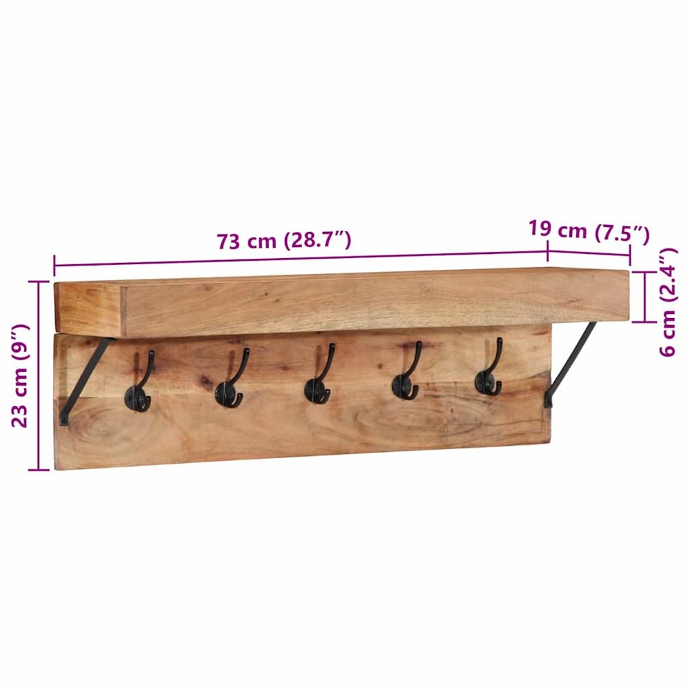 Kapstok Manny met plank Bruin 73 x 19 x 23 cm Massief acaciahout