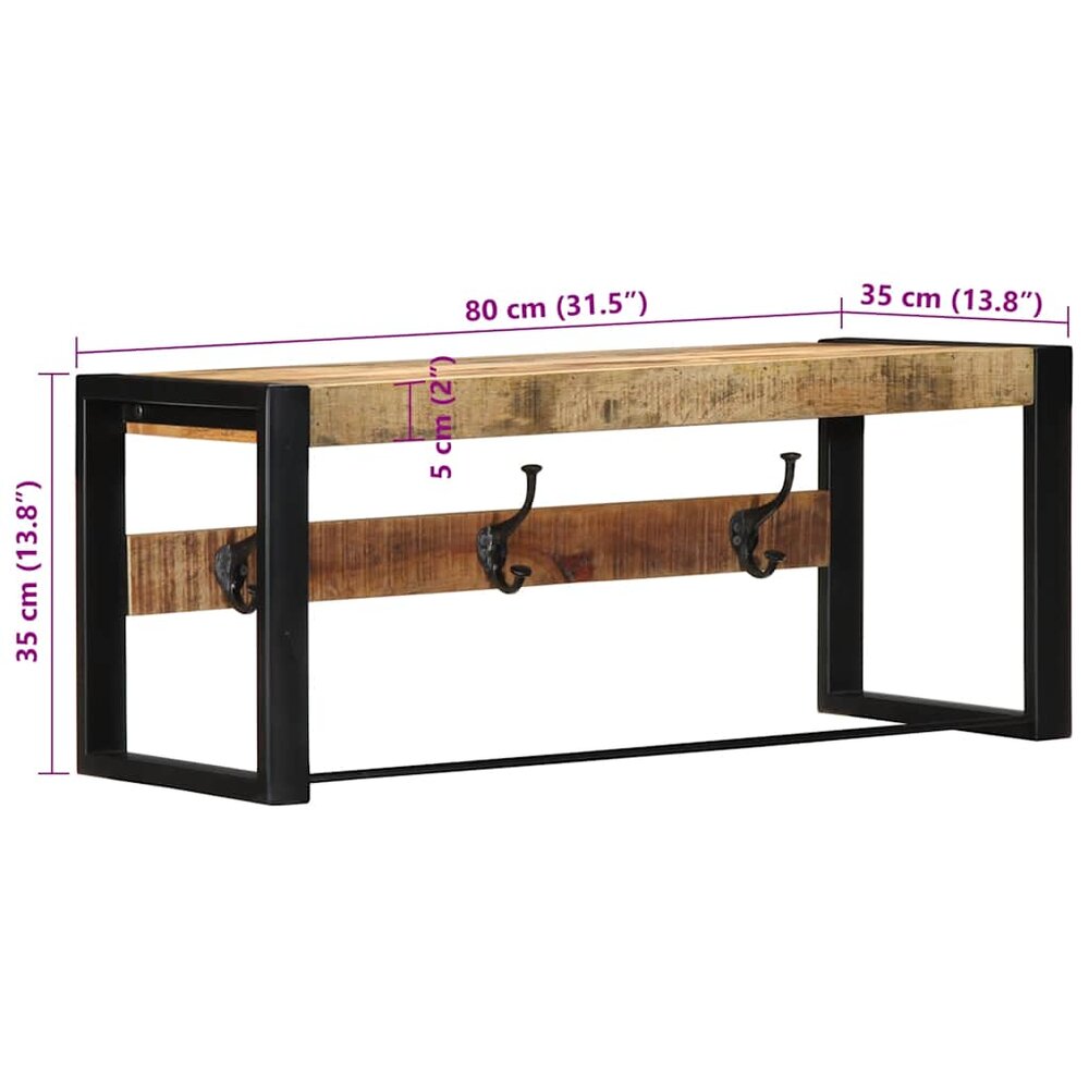 Kapstok Matthijs 80x35x35 cm massief ruw mangohout