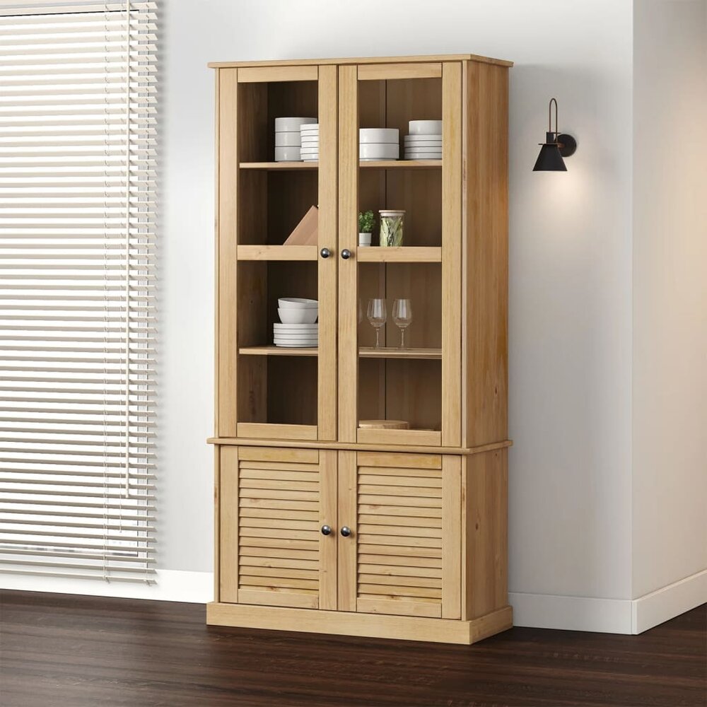 Vitrinekast VIGO 85x35x170 cm massief licht bruin grenenhout