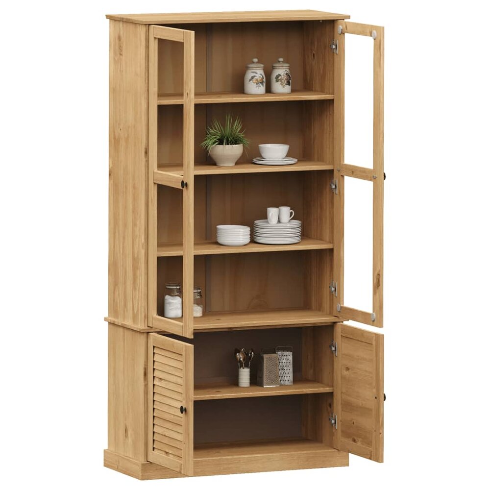 Vitrinekast VIGO 85x35x170 cm massief licht bruin grenenhout