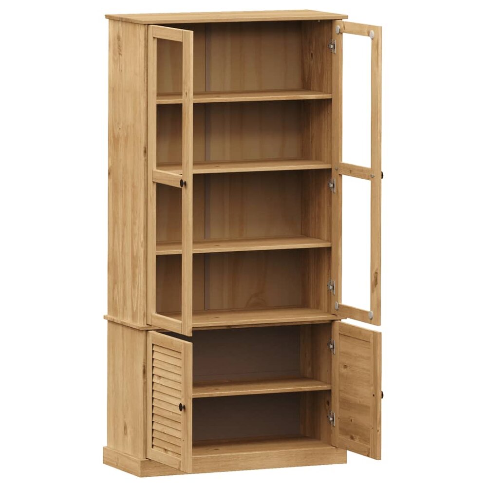 Vitrinekast VIGO 85x35x170 cm massief licht bruin grenenhout