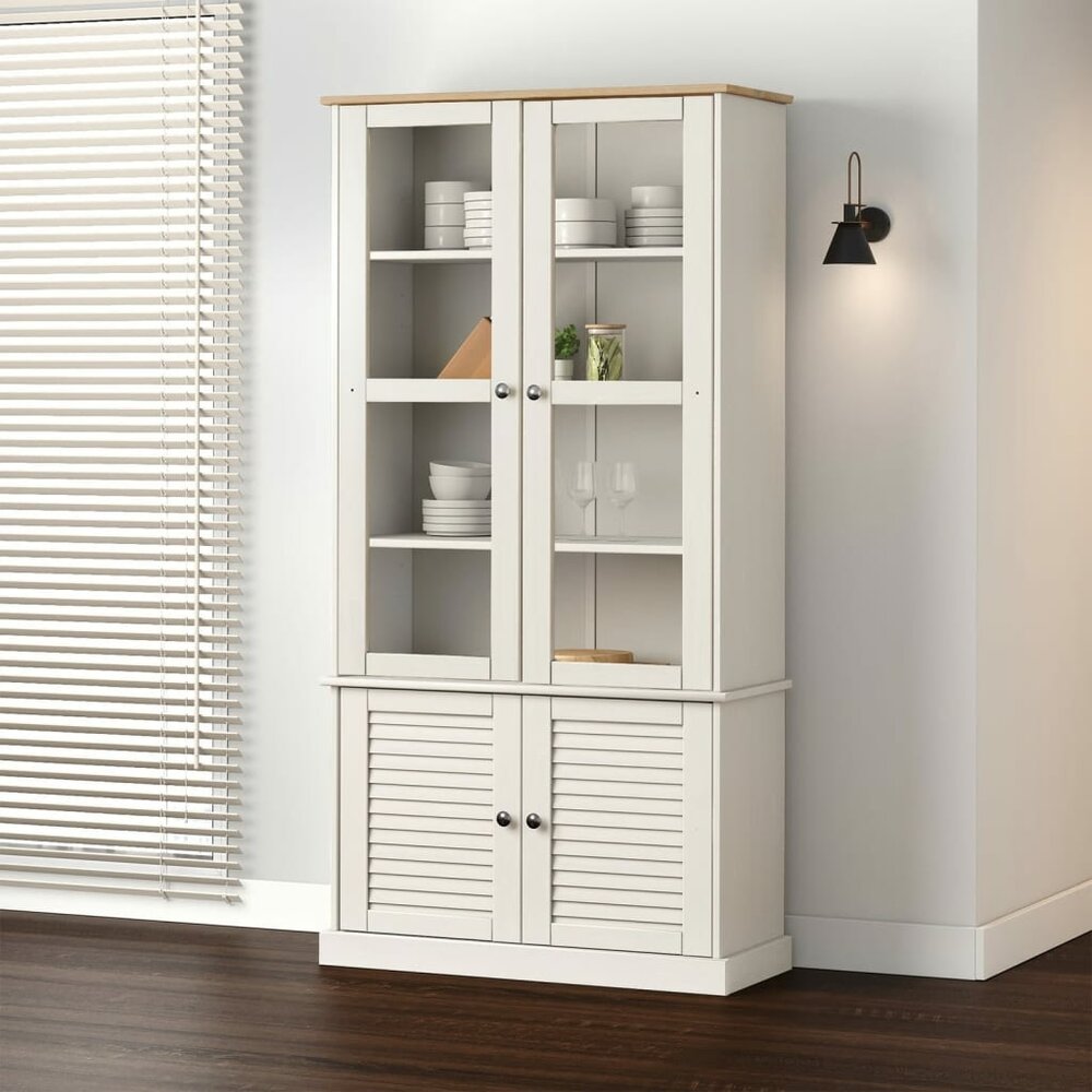 Vitrinekast VIGO 85x35x170 cm massief grenenhout wit