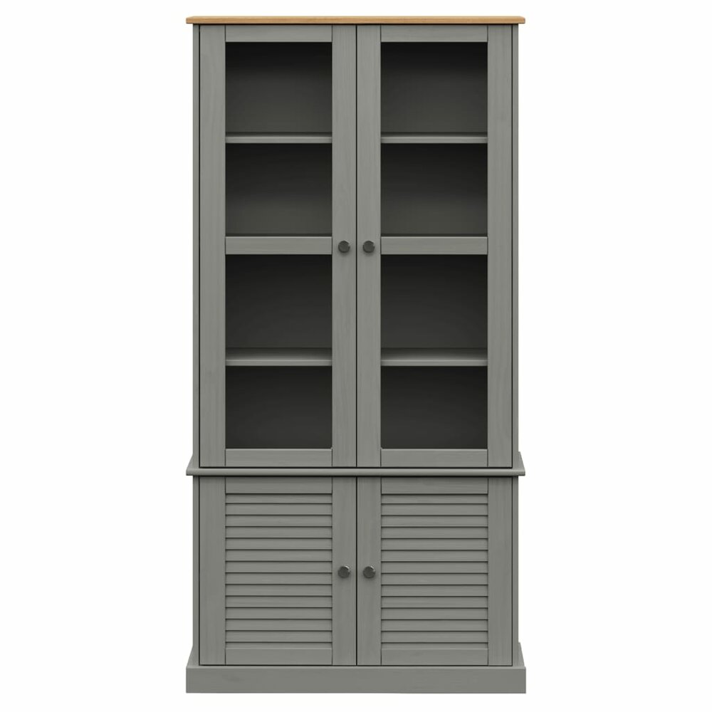 Vitrinekast VIGO 85x35x170 cm massief grenenhout grijs