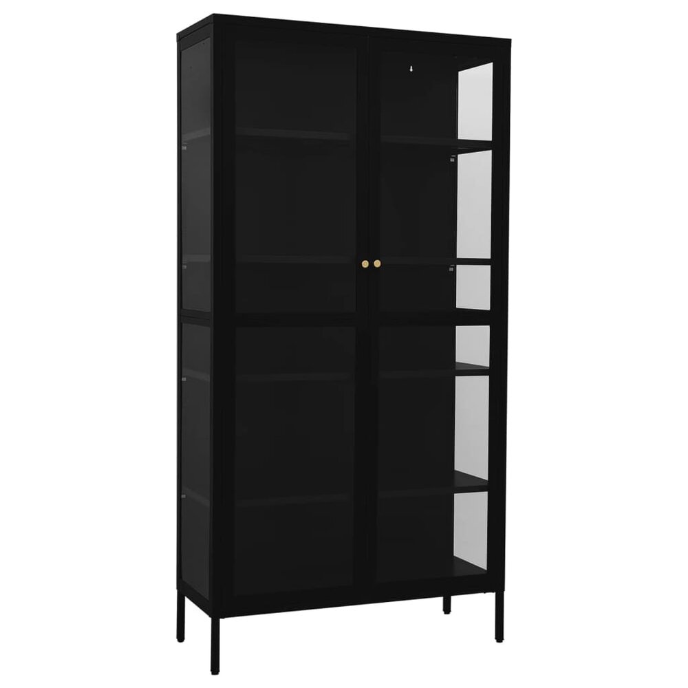 Vitrinekast Amber 90x40x180 cm staal en gehard glas zwart