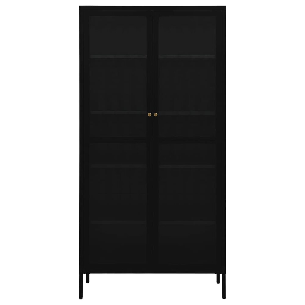 Vitrinekast Amber 90x40x180 cm staal en gehard glas zwart